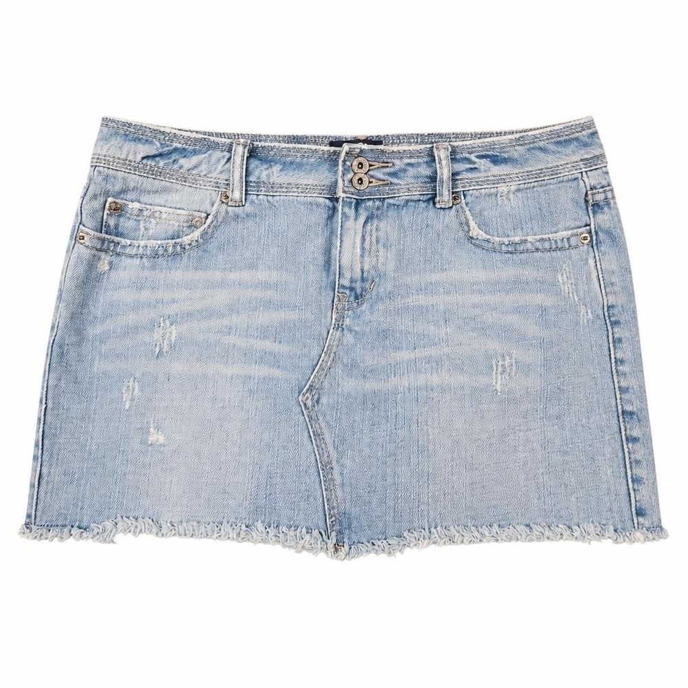 Vtg Aeropostale Skirt Sz 7/8 Light Blue Denim Raw‎ Hem Distressed Y2K Grunge